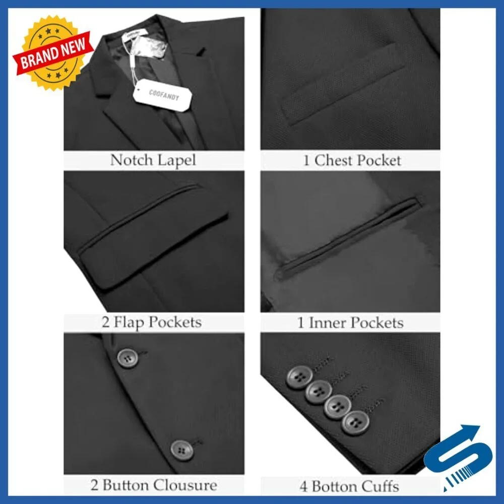 Slim Fit Blazer Sport Coat Lightweight Polyester Business Casual Jacket